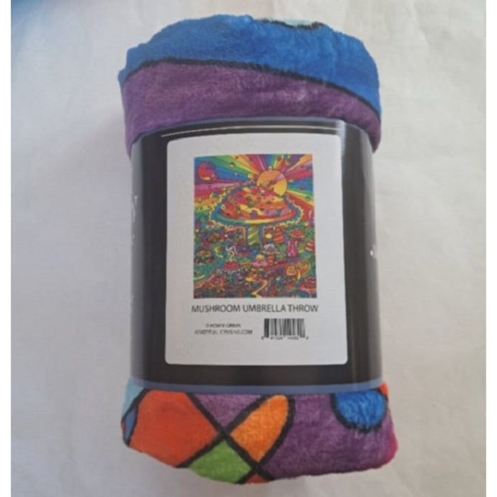 New Mushroom Umbrella Plush Fleece Throw Gift Blanket The Mad Hatter NIP Rainbow - Picture 2 of 2